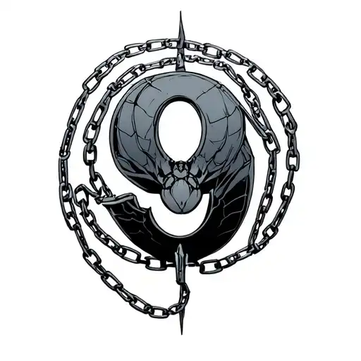 phantom troupe spider with number9 using bleach espada font with chain of judgement wrapped around it tattoo design idea