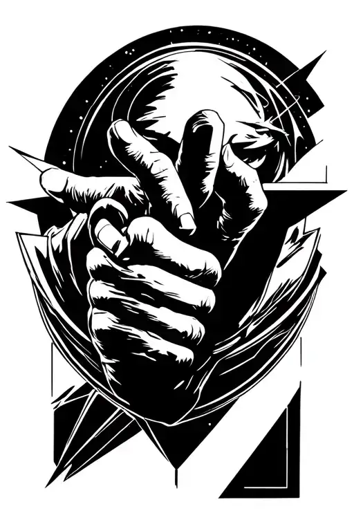 full metal alchemist automail hand pointing towards a philosphers stone tattoo design idea