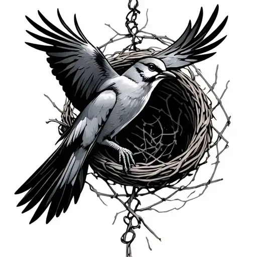 A bird trapped in snare on one side (representing fear of man),but flying free above it on the other side(trust in God) tattoo design idea