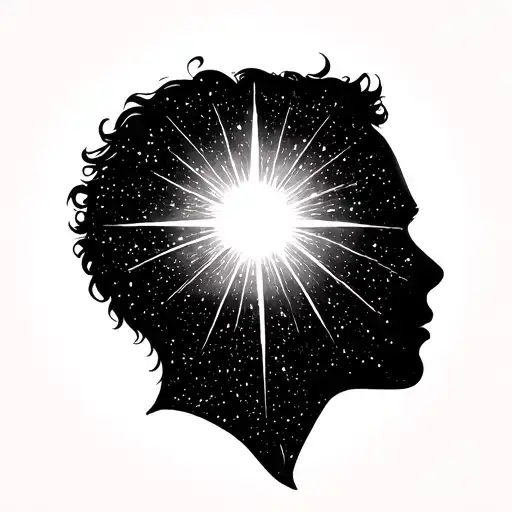 silhouette of a human head in profile, facing right. The interior is a star field with radiant starburst at the top tattoo design idea
