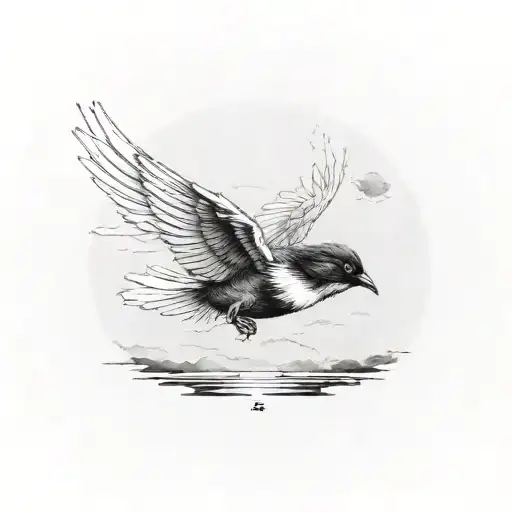 bird by itself in flight in Japanese style, all black tattoo design idea