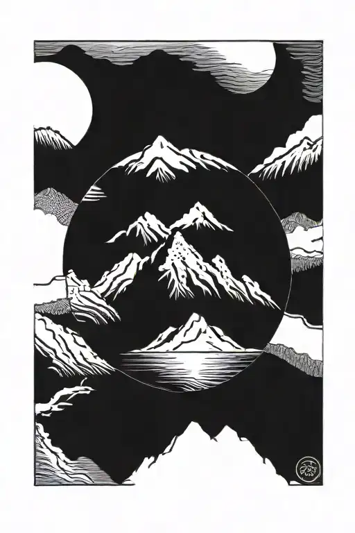 Utah mountains black circle tattoo design idea
