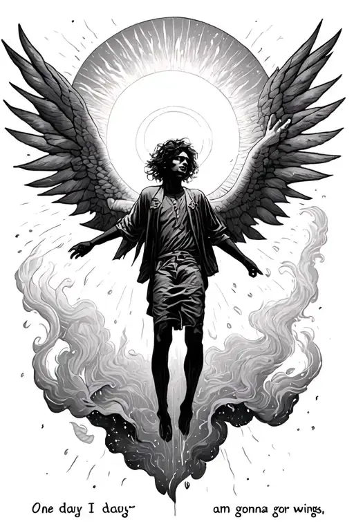 Icuras the person falling from the sun with lyrics "one day i am gonna grow wings" from let down by radiohead tattoo design idea