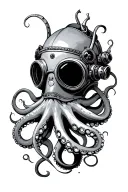 mark 5 dive helmet with octopus tentacles coming out from the bottom tattoo design idea