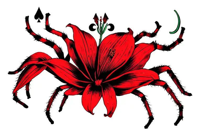 Queen Of Spades blacked Red Spider Lily tattoo design idea
