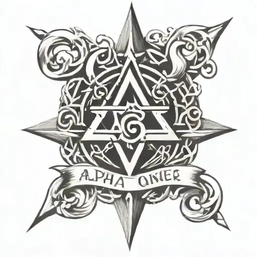 Alpha Omega symbol intertwined tattoo design idea