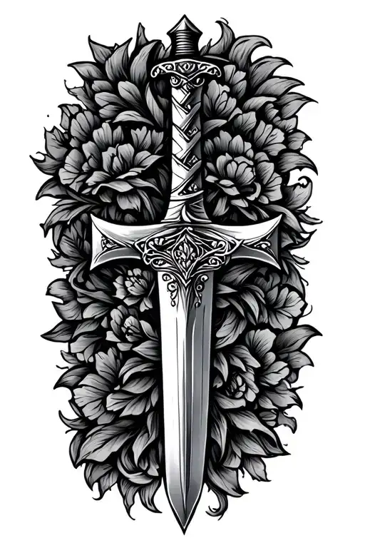 Sword in shape of a cross with proverbs 24:16 around it tattoo design idea