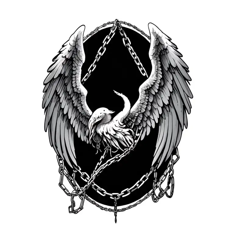 wings on shoulder combined with chains and ropes in kinky style tattoo design idea