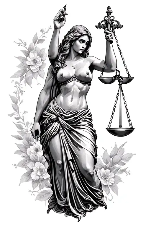 lady justice full body tattoo design idea
