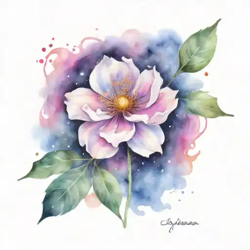 cosmos flower, honeysuckle, roses, galaxy edge tattoo design idea