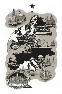 A tattoo design featuring a map of Europe with landmarks from different eras of European history incorporated into the design tattoo design idea