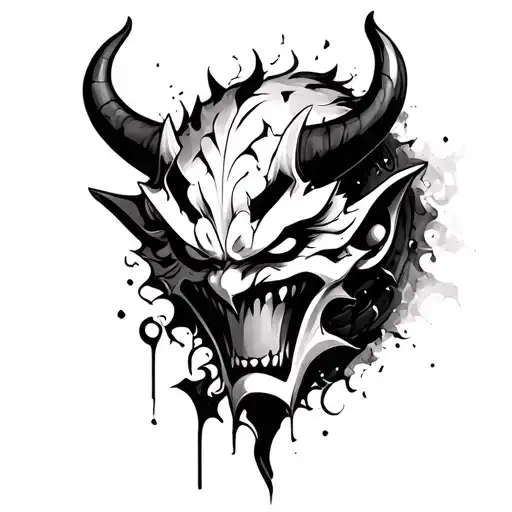 Broken Oni Mask tattoo design idea