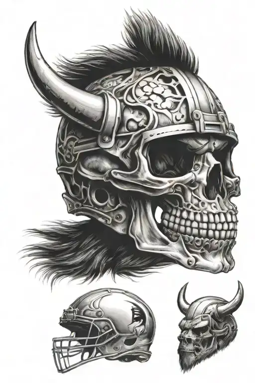 skull wearing football helmet and buffalo tattoo design idea