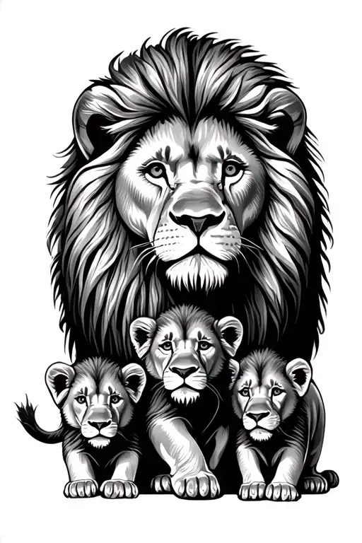 Lion dad Witherspoon 3 cubs tattoo design idea