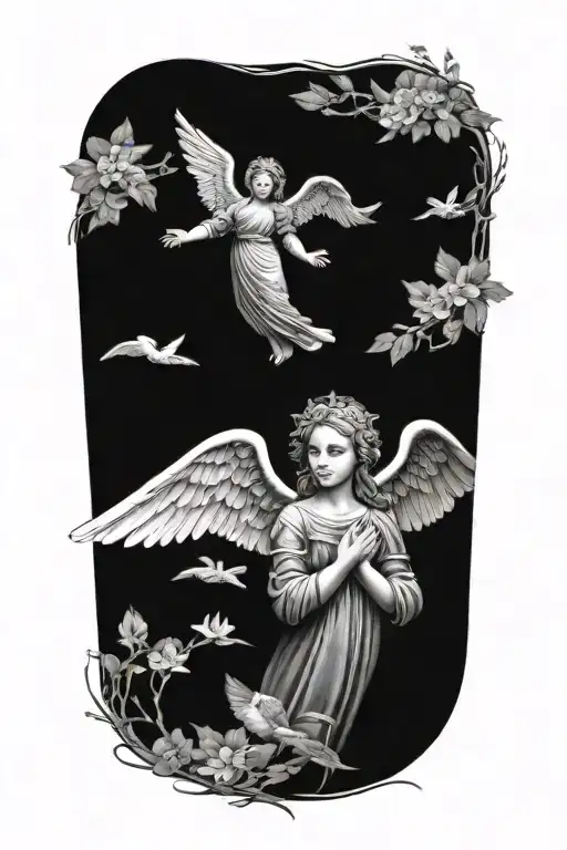 Create a tattoo of a guardian angel watching over your daughter and wife, symbolizing your dedication to protecting and caring for them tattoo design idea