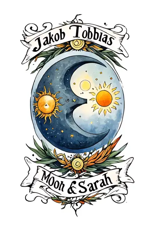 "Jakob Tobias Sarah" Sun And Moon und Lili name tattoo design idea