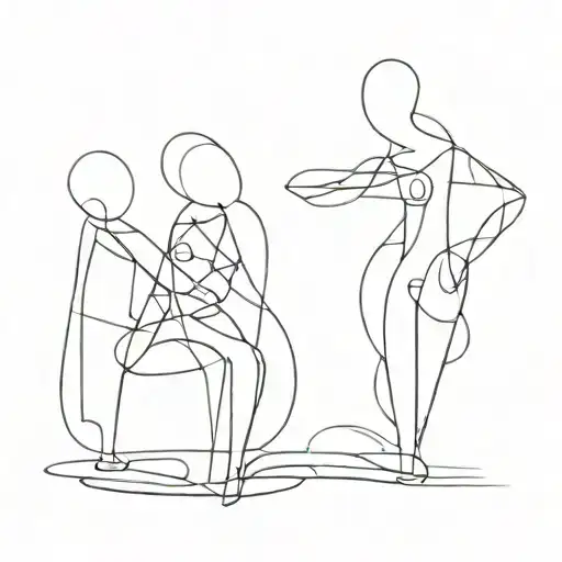three abstract figures, one standing on the other's shoulders, stylized in a way that feels timeless and powerful. tattoo design idea