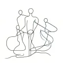 three abstract figures, one standing on the other's shoulders, stylized in a way that feels timeless and powerful. tattoo design idea