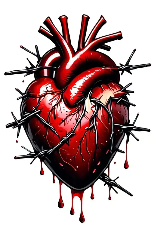 Heart surrounded by barbed wire with drops of blood tattoo design idea