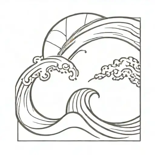 sun and ocean wave, connected but not merging together tattoo design idea