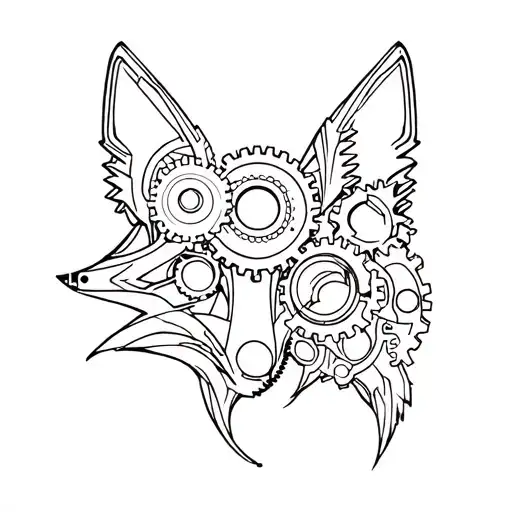 Mechanical gears forming the shape of a fox tattoo design idea