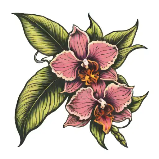the name Brandon with an orchid flowers tattoo design idea