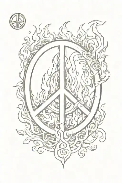 peace sign on fire flames tattoo design tattoo design idea