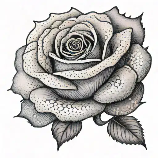 A trans pride flag morphing into a rose with intricate dotwork shading tattoo design idea