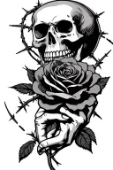Skull hand holding a rose with barbed wire accents  tattoo design idea