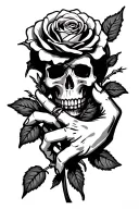 Skull hand holding a rose with barbed wire accents  tattoo design idea