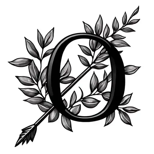 letter O with olive branch and an arrow tattoo design idea