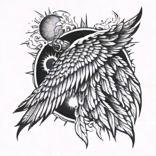 icarus' wing melting as he falls in front of the sun tattoo design idea