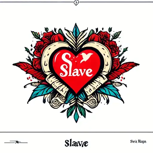 A ♡ mark on the background of the words "Sex slave" tattoo design idea