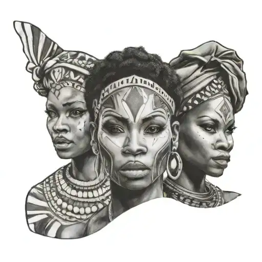 Africa outlined tattoo featuring Zulu women face tattoo design idea