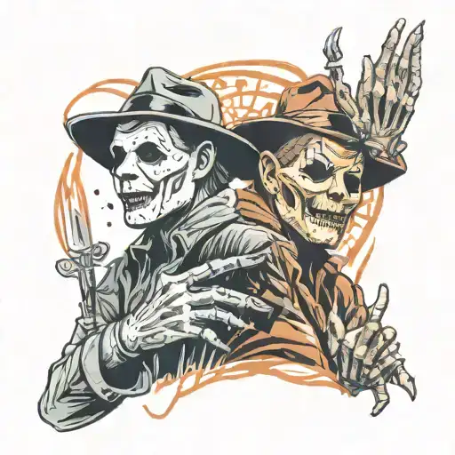 Michael Myers and Jason Vorhees in reflection of Freddy Krueger's hand tattoo design idea