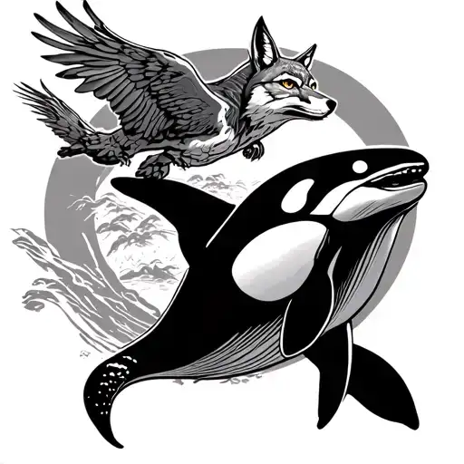 puma leaping, killer whale, fox, owl flying tattoo design idea