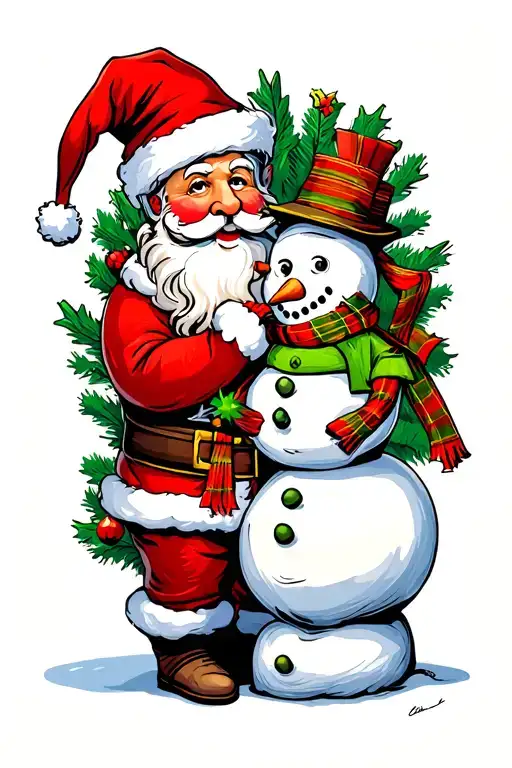 Santa Claus and a snowman tattoo design idea