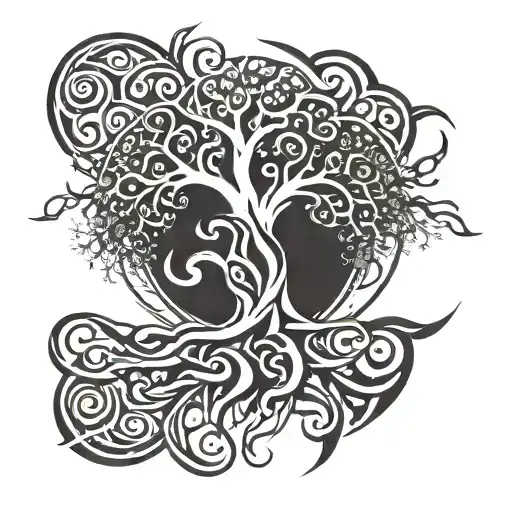 tribal tattoo of a tree that has a W in the middle  tattoo design idea