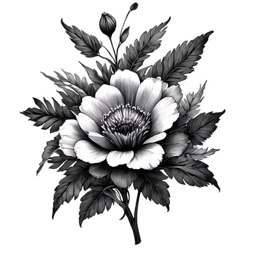 February And March Birth Flower with names incorporated tattoo design idea