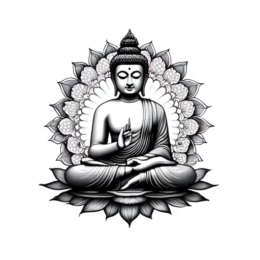 buddah with lotus flower and mandala tattoo design idea