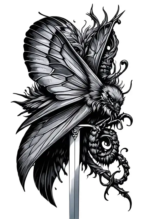 moth and sword tattoo design idea