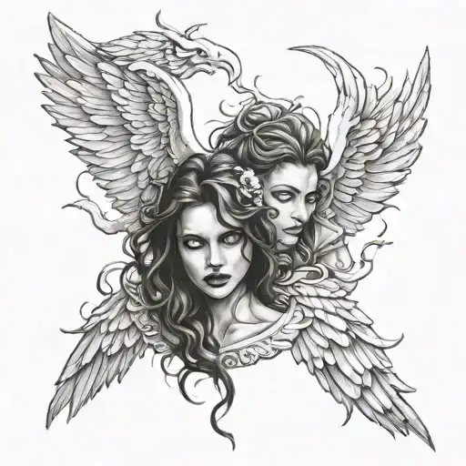 angels vs demons female tattoo design idea