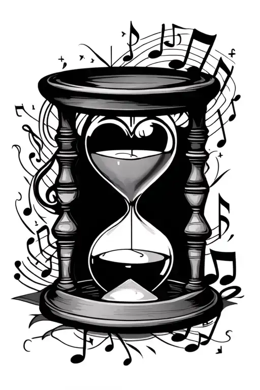 hourglass with crying heart and music notes tattoo design idea