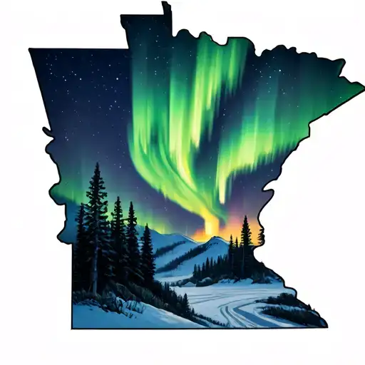 Minnesota with northern lights  tattoo design idea