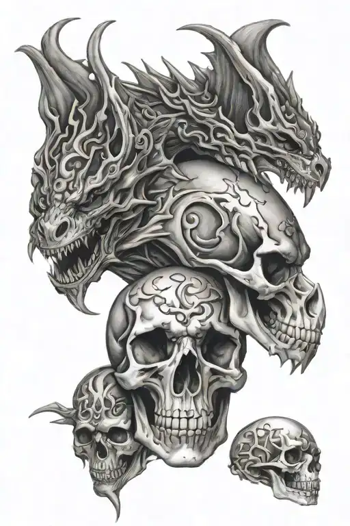 dragons and skulls tattoo design idea