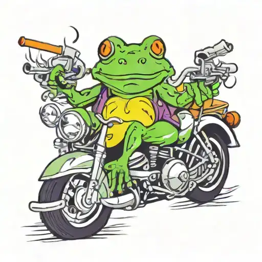 frog smoking sitting on a motorcycle tattoo design idea