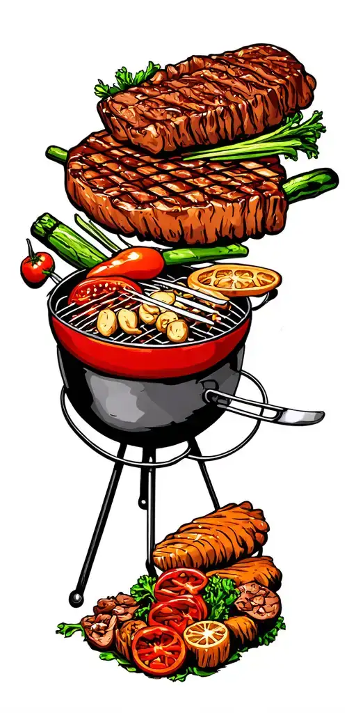 BBQ with Meat and vegetables tattoo design idea
