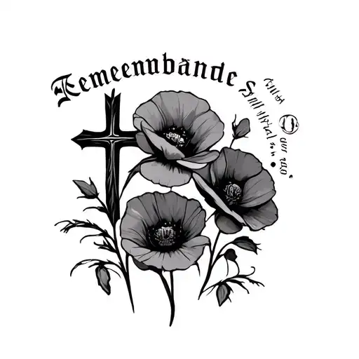 remembrance poppies cross with word Stan tattoo design idea