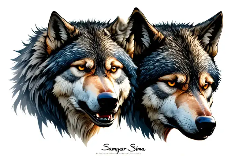 The combination of nouns: Samyar Sima in the face of the wolf who is crying eternally, the face of the wolf is very sad tattoo design idea
