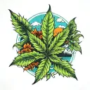 pot leaf Vermont mountain range tattoo design idea